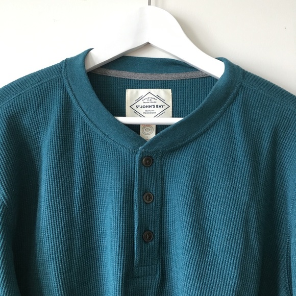 vintage Teal Henley Thermal Crop Oversized Sweater - Picture 2 of 2